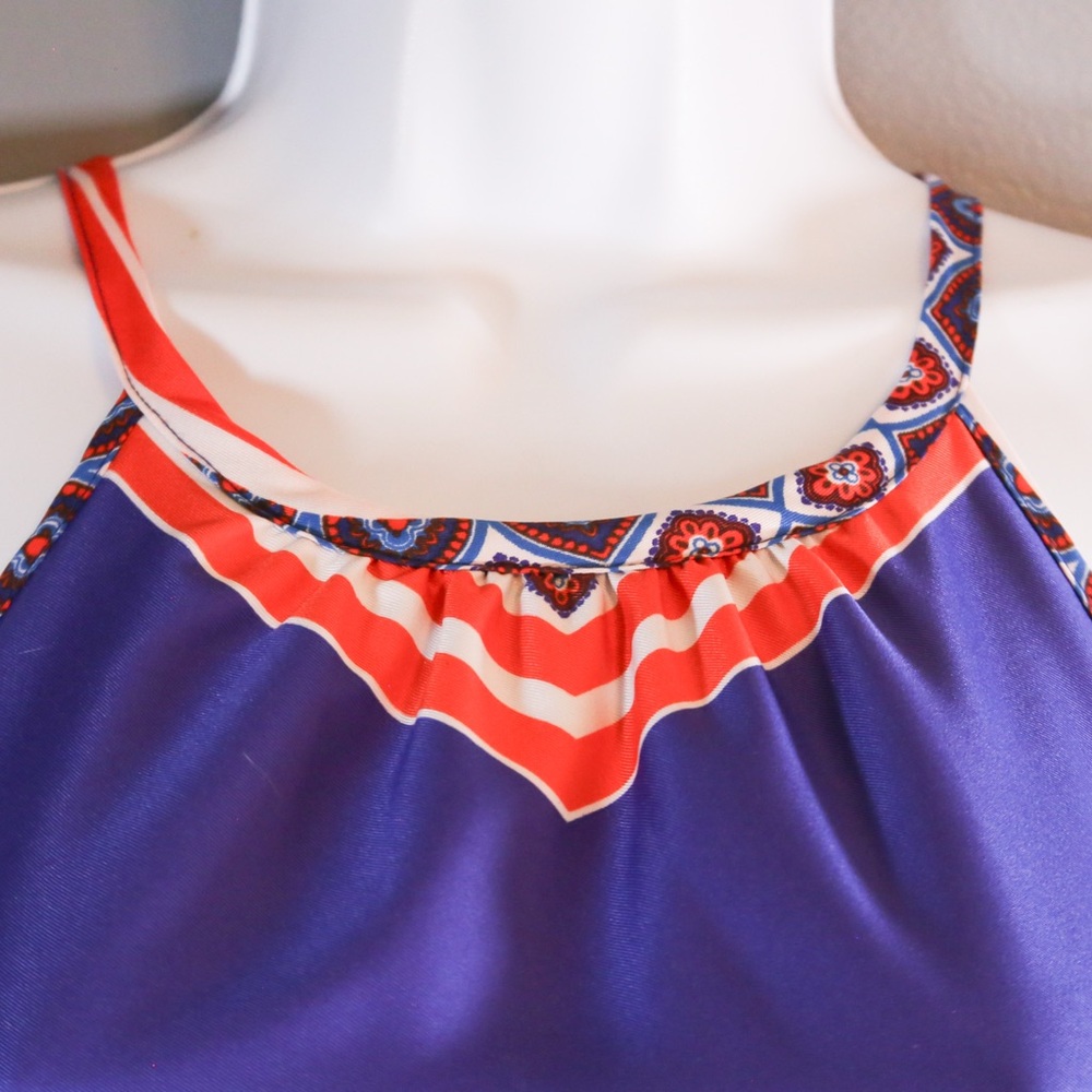 Banana Republic Geometric Halter Shift Dress Blue Orange Size 8 - Picture 5 of 13